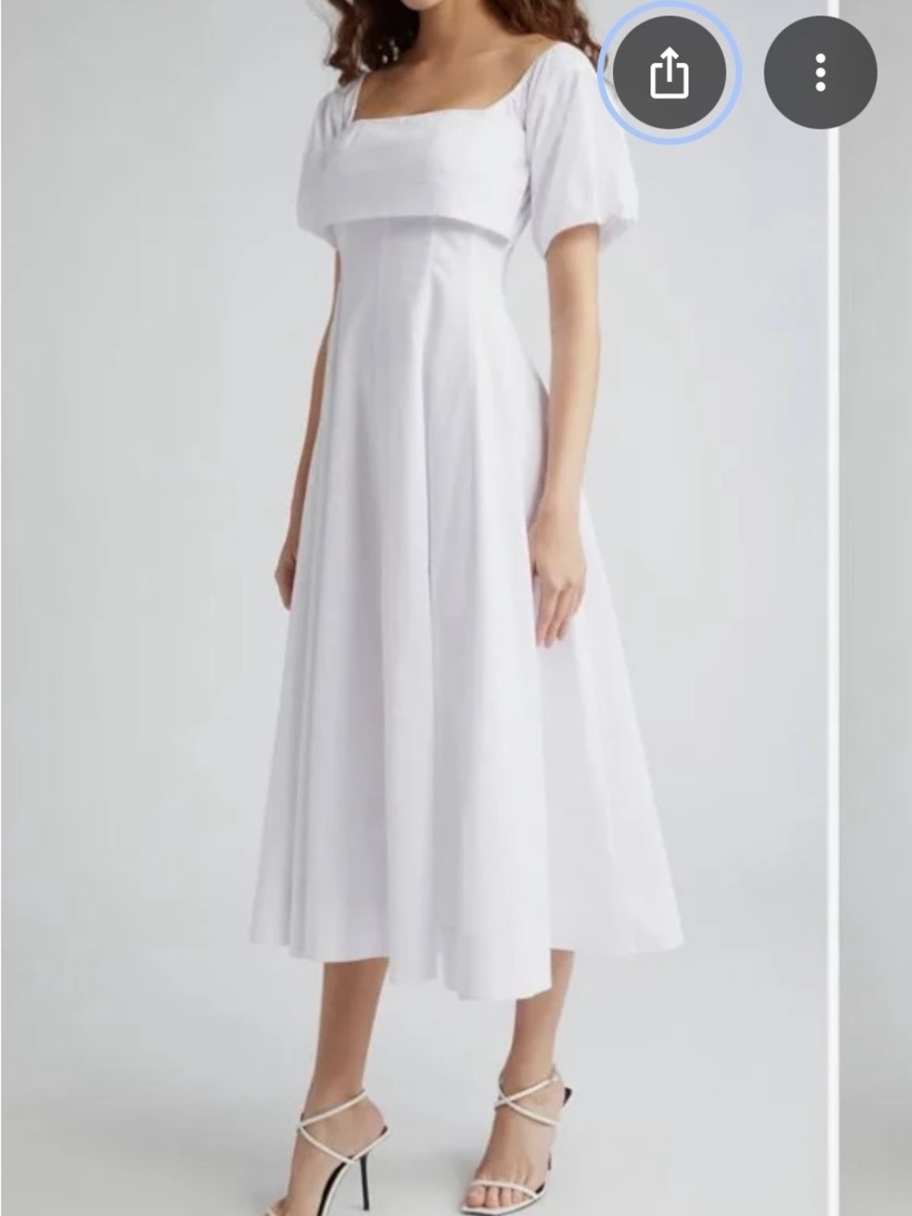 STAUD White Square-Neck Puff-Sleeve Midi Dress
